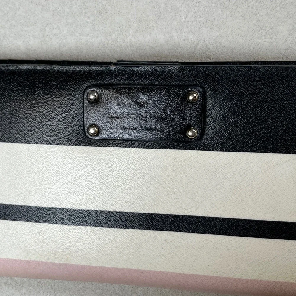 Kate‎ Spade Bifold Wallet Women Multicolor Striped Leather Snap Slim Organizer